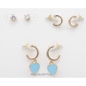 3 Pair Earring Set Gold Over Fine Silver Plate Earrings in GIft Box #BX008